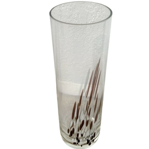 Vintage Mid Century Modern Glass Vase Tall 11” Painted  Neutral Colors - Picture 1 of 10